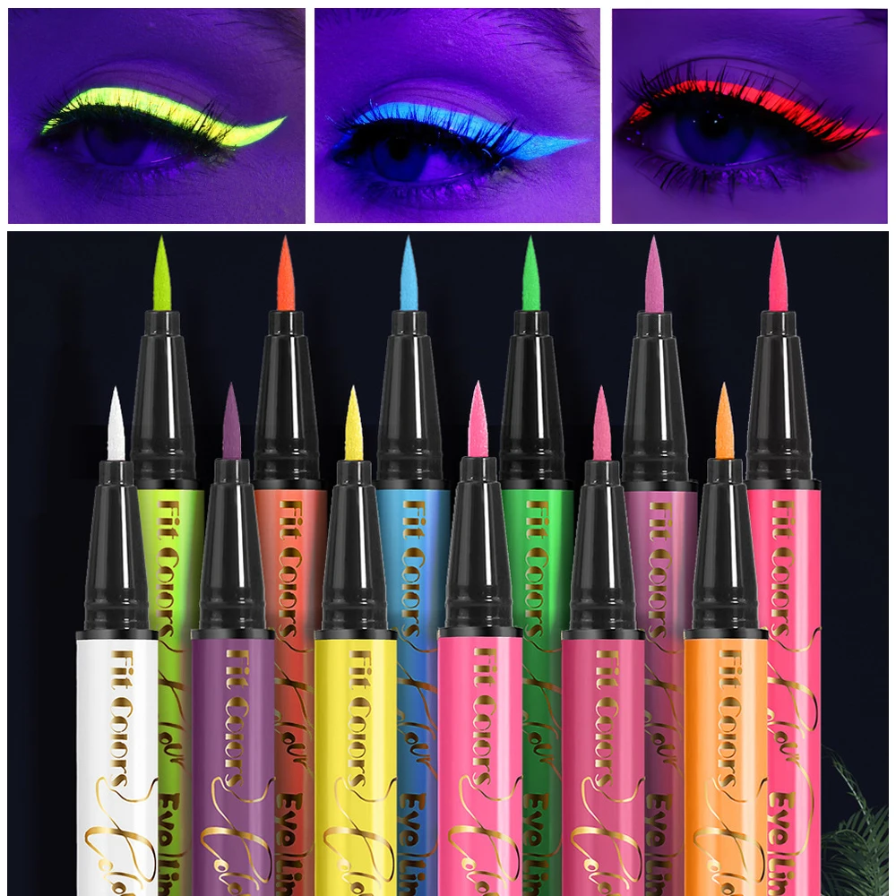 12 Colors Matte UV Light Neon Liquid Eyeliner Pencil Waterproof Lasting Colorful Liquid Eye Liner Makeup Blue Eyeliner Cosmetics