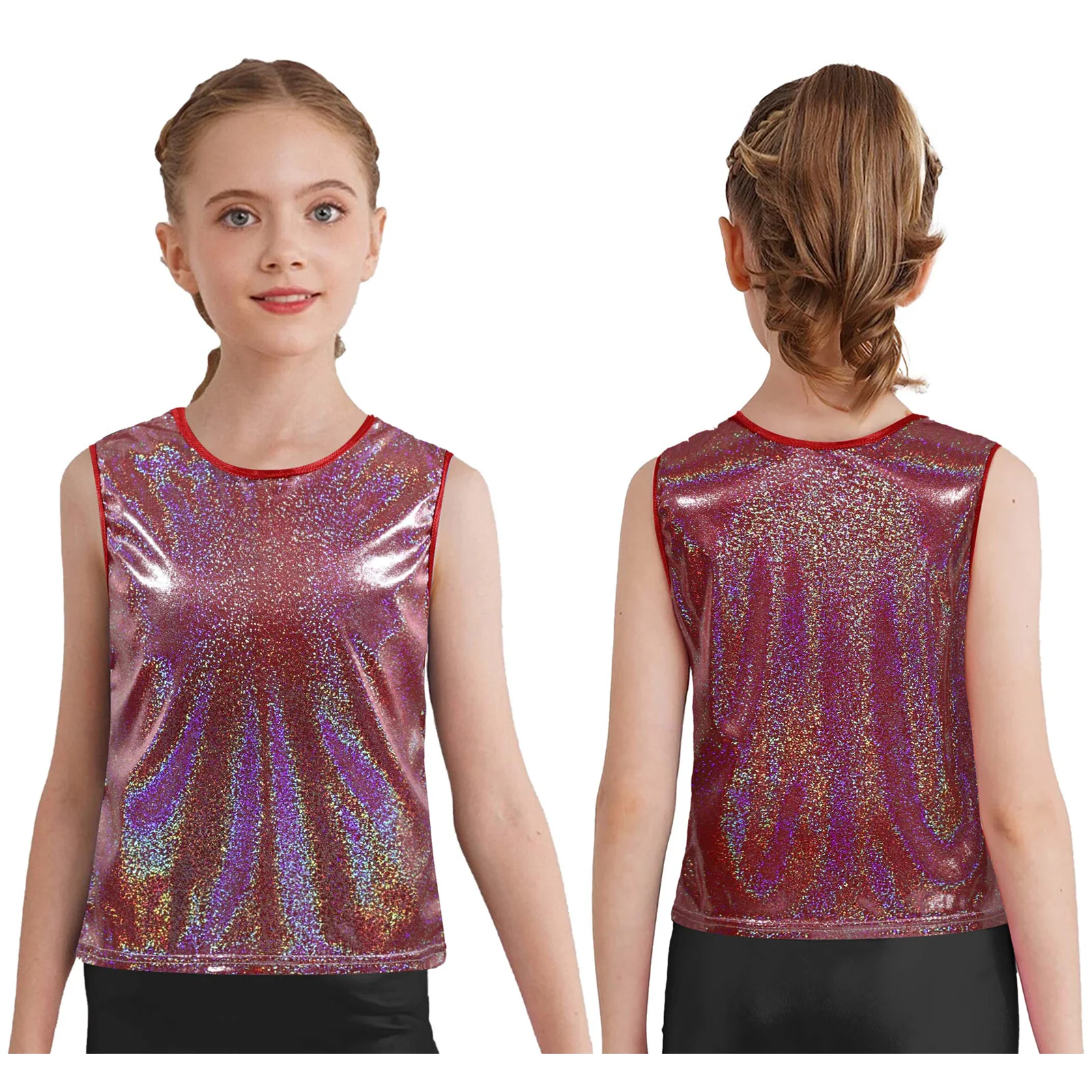الفتيات الفتيان لامع نقاط صغيرة الجاز الرقص سترة الهيب هوب Dancewear الشارع الشهير أكمام تانك القمم التشجيع أداء زي