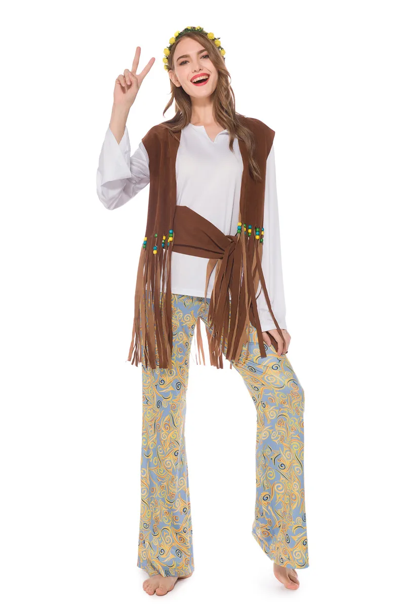 Retro Vrouwen Halloween Hippie Kostuums Nachtclub Hiphop Zangers Cosplay Vrouwelijke Verkleedkleding Volwassen Kostuum