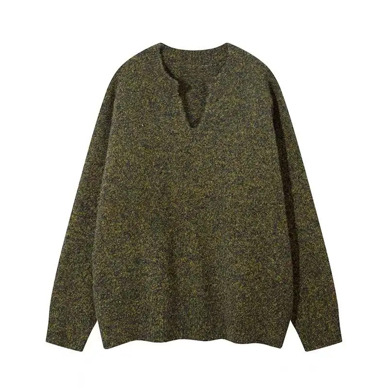 Retro Lazy Harajuku Sweater Men Clothes Knit Pullover Autumn Winter Coat Streetwear Loose Design Tops V-neck Knit Sweater New