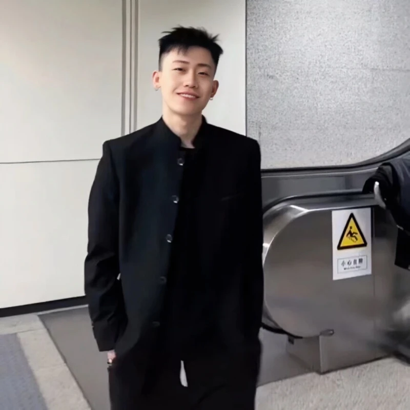 

New Chinese Sle Men's Jaet Casual Stand Collar Suit Coat Spring Autumn O Zhanganhe Trendy Button Decorated Stand Fit