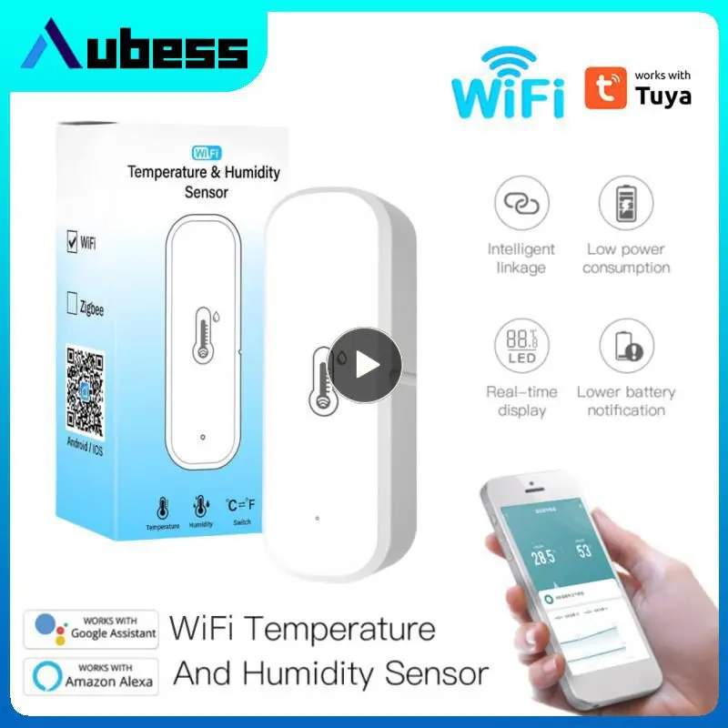 

TUYA WiFi Smart Temperature And Humidity Sensor Mini Design Easy To Install Monitor Voice Control Working With Alexa Home