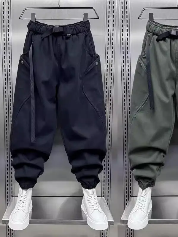 Spring Autumn Large Size 300 Pounds Trendy Brand Cuffed Workwear Pants Men's Versatile Loose Nine Points Dad Harlan Pants
