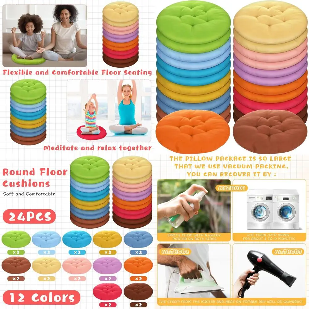 

15.7 Colorful Round Floor Cushions for Meditation, Seating, and Yoga - Suitable for Adults and Kids