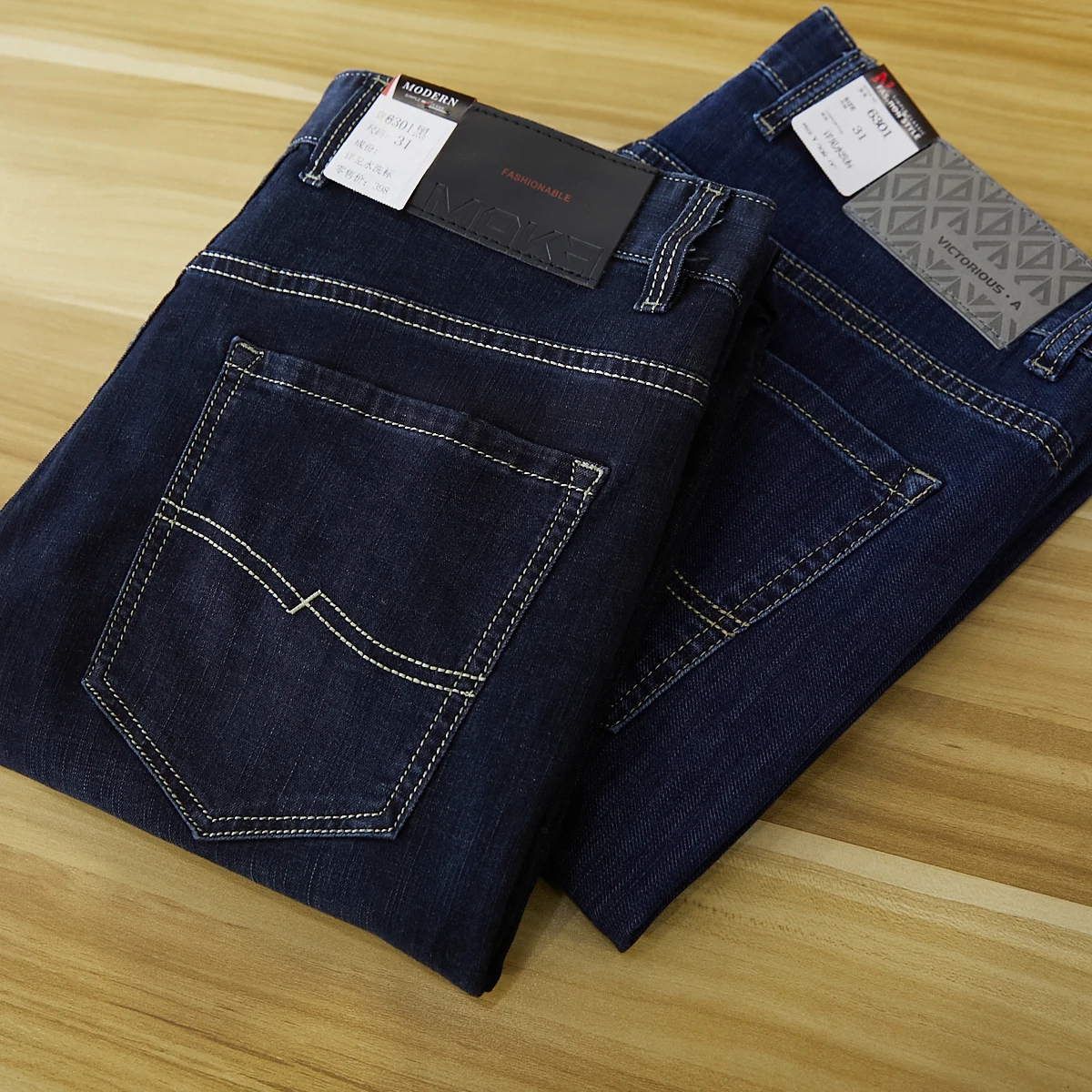 

Slimming Effect Washed Straight Leg Jeans Comfortable Elastic Men's Fashion Spring Summer Denim Pants Casual Long Trousers