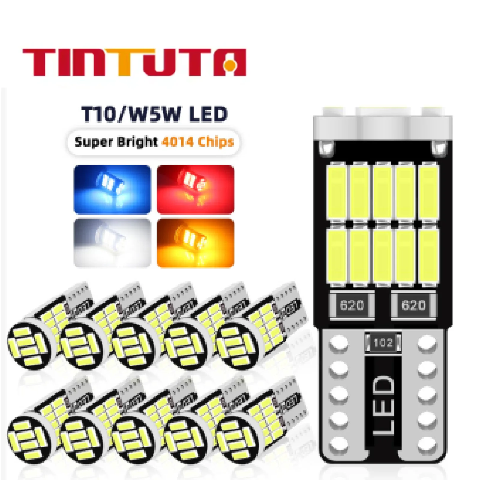 

10PCS W5W T10 LED Bulbs Car Interior Reading Light Map Dome Lights Daytime Running Light Singnal Lamps 26SMD 4014 Canbus 6000K