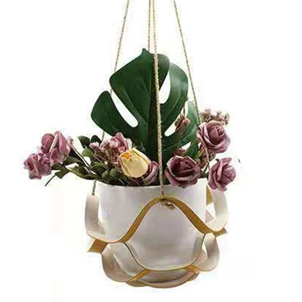 AB02 Flower Pot Hanging Basket Outdoor Basket Outdoor Plant Rack Pu Leather Wall Mounted Rack Vase Pot Rack Plant Basket