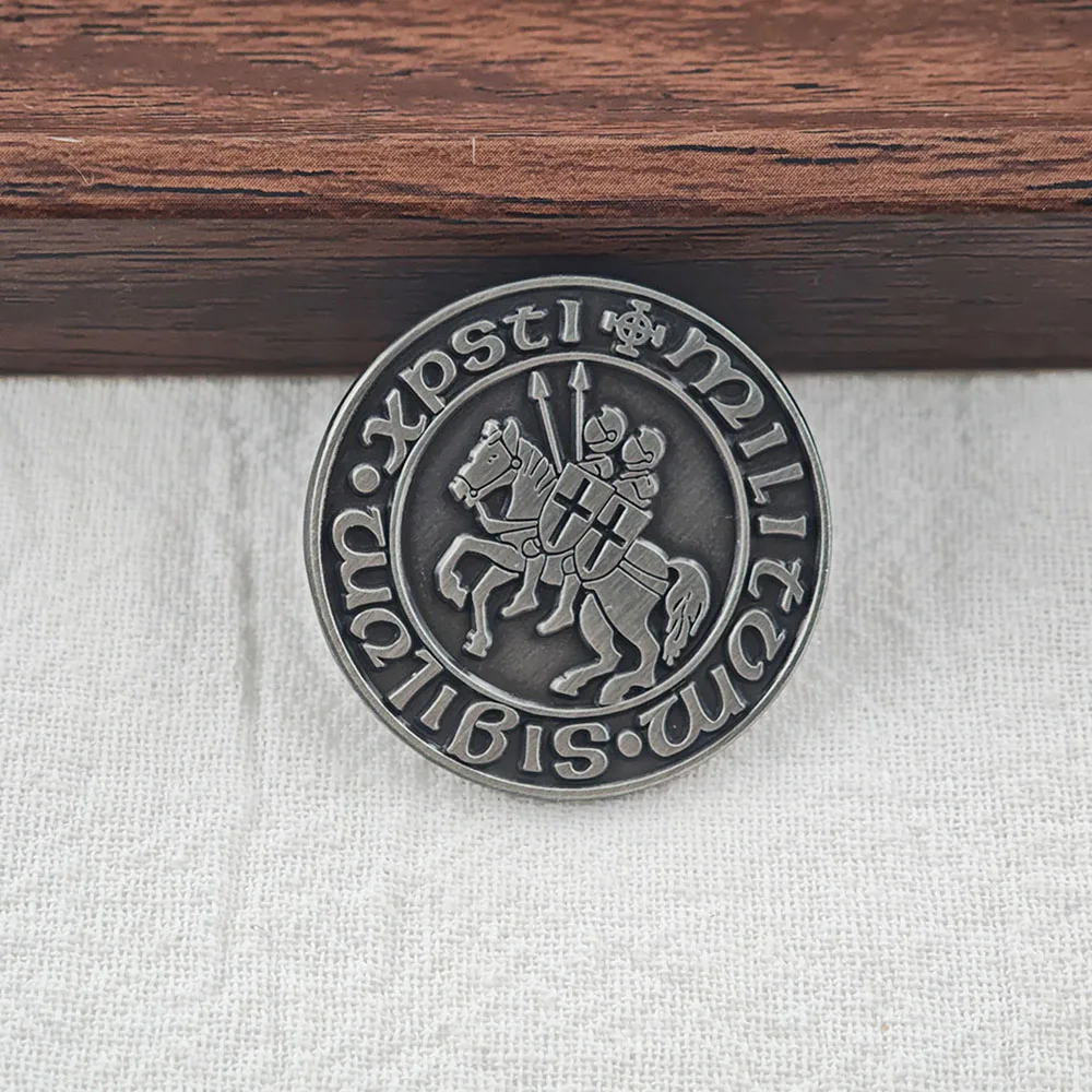 Tempelritter Emaille-Pins Sigillum Militum Xpisti Broschen Mittelalterliche Runde Metall-Abzeichen Kleidung Rucksack Anstecknadel Geschenk – Detail 9