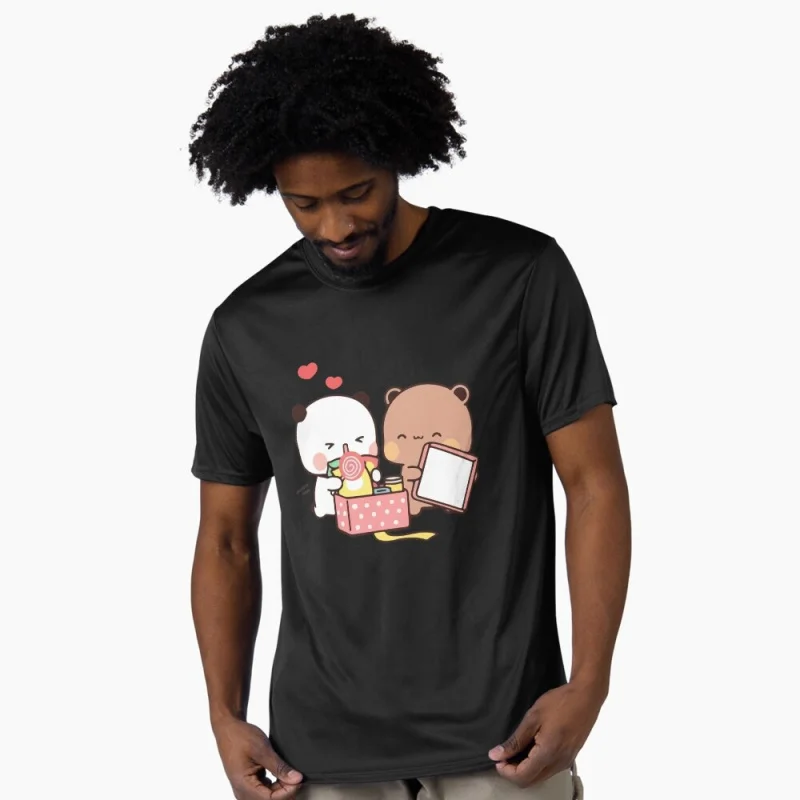 Bubu opens gift from Dudu Funny t shirt ‌kawaii‌ Panda Bear Cartoon Graphic tee Cute Y2K Clothes 100% cotton All size Tee S-6XL
