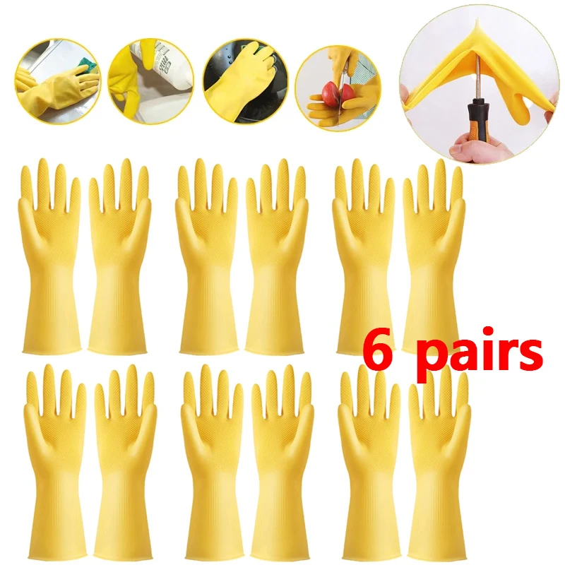 Household Gloves Waterproof Kitchen Dishes Cleaning Rubber Latex Rubber Gloves Beef Tendon Durable and Durable 1/3/6 Pairs