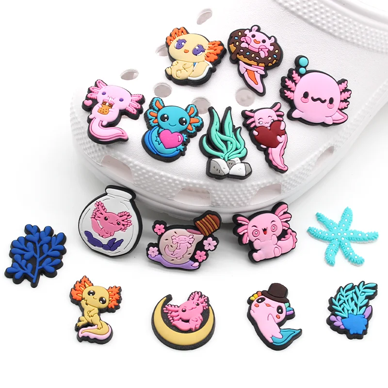 Cute 1PCS Cartoon Salamander Shoe Charms DIY Fit Sandals Accessories PVC Decorate Clogs Buckle Unisex kids Girls Birthday Gifts