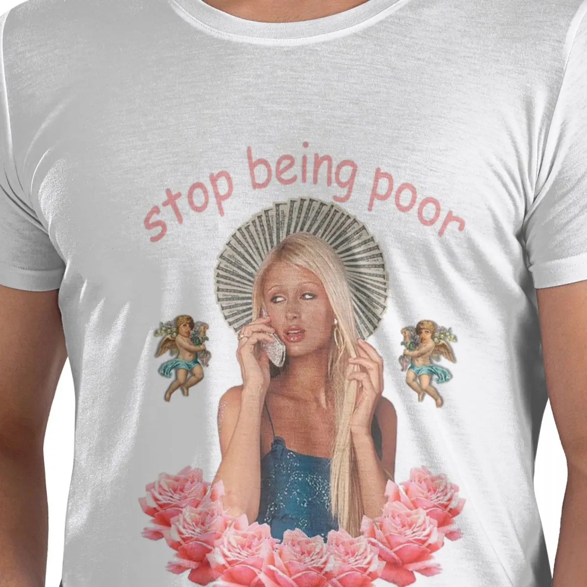

Paris Hilton 'Stop Being Poor' T-Shirt for Men Cotton Plus Size T Shirts Men's Tees Short Crew Neck Summer Clothes Tops S-3XL