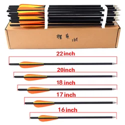 12/24Pcs 16/17/18/20/22 Inches Archery carbon arrows 400 Spine with Orange yellow Feather Crossbow bolts for Hunting Shooting