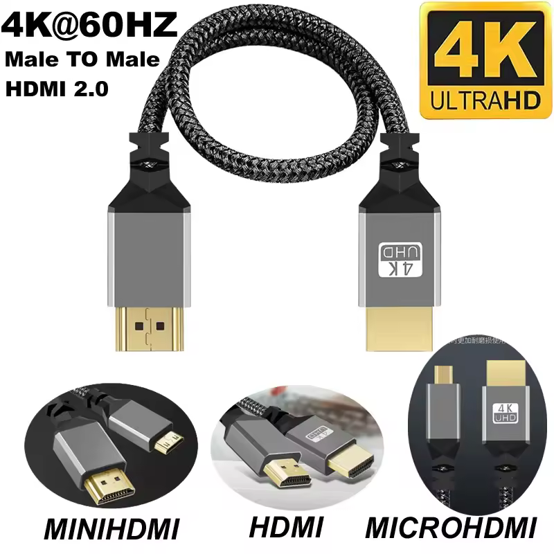 Nylon HD 4K@60HZ V2.0 HDMI-Compatible TO HDMI MINIHDMI MICROHDMI MINI MICRO Extension Male to Male Cable 1M/1.5M/2M/3M/5M/10m