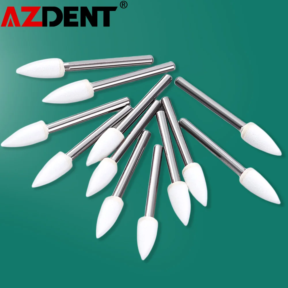 Azdent Dental Flame White Stone Polishing FG Burs 12/Pack Abrasion