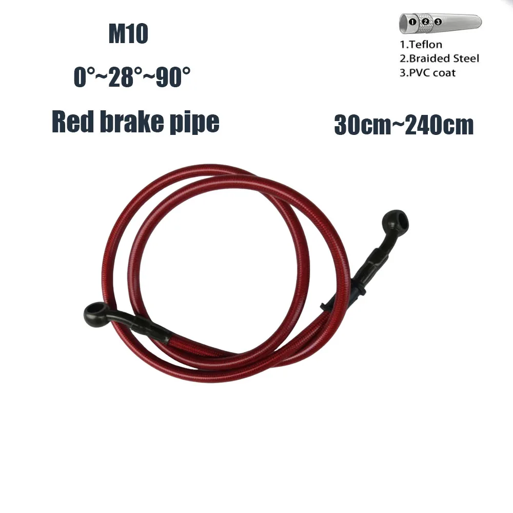Red Brake Pipe 0~28~90 °, Motorcycle Electric Vehicle Brake Oil Pipe, High-Pressure Oil Pipe Joint 10mm