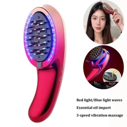 Electric Massage Comb Portable Red Blue Light Wave Comb Vibration Massage for Hair Follicles On The Head Essence Oil Applicator