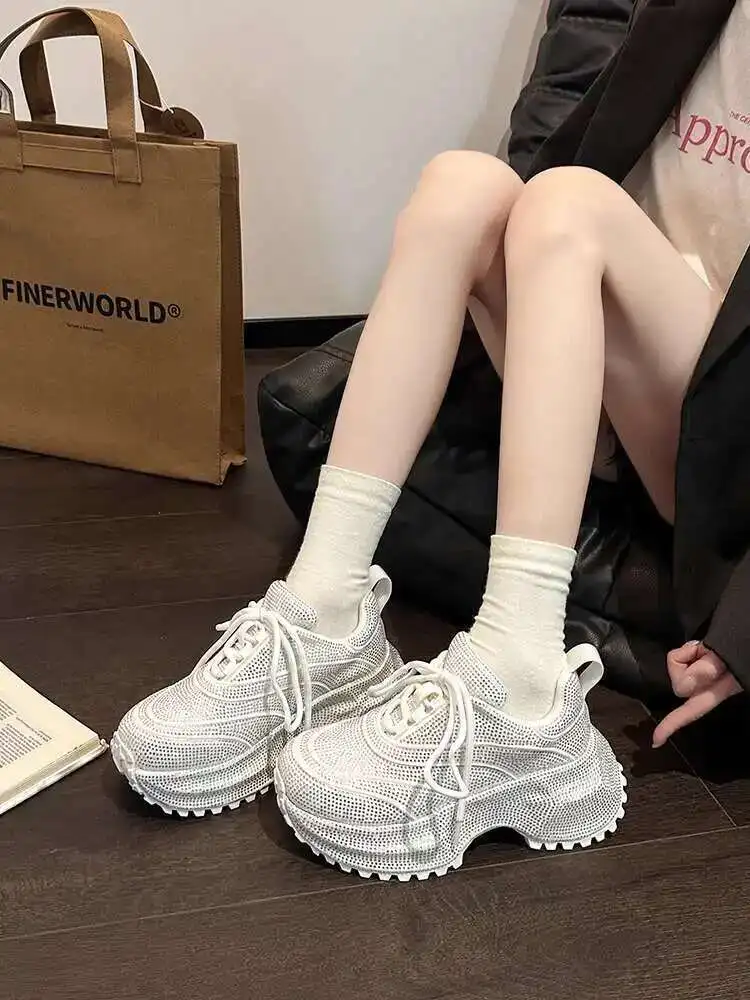 

Full Diamond Height Increasing Women's Causal Shoes 2025 Spring Summer New Versatile Outdoor Sneakers Women Shoes
