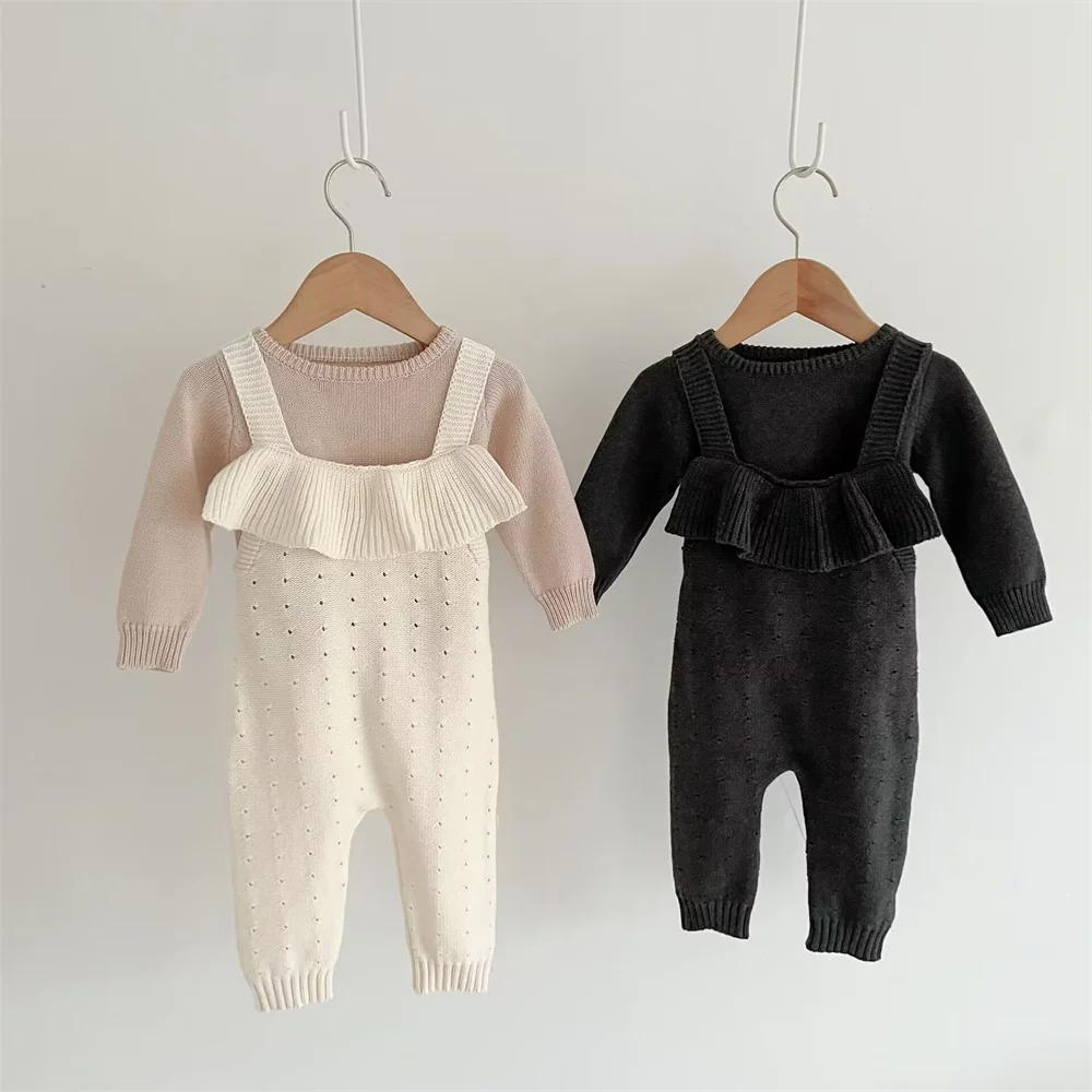 0-36Months Baby Rompers Overalls for Boy Girl Knitted Strap Pants Kids High Waist Trousers 2023 Korea Fall Toddler Baby Clothes