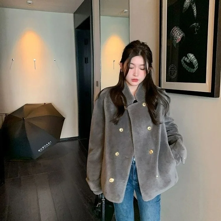 티엔드 이프 모피 코트 스탠드 칼라 더블 브레스티드 밍크 겨울용 따뜻한 여성용 자켓 인티네이티드 가죽 및 모피 방풍