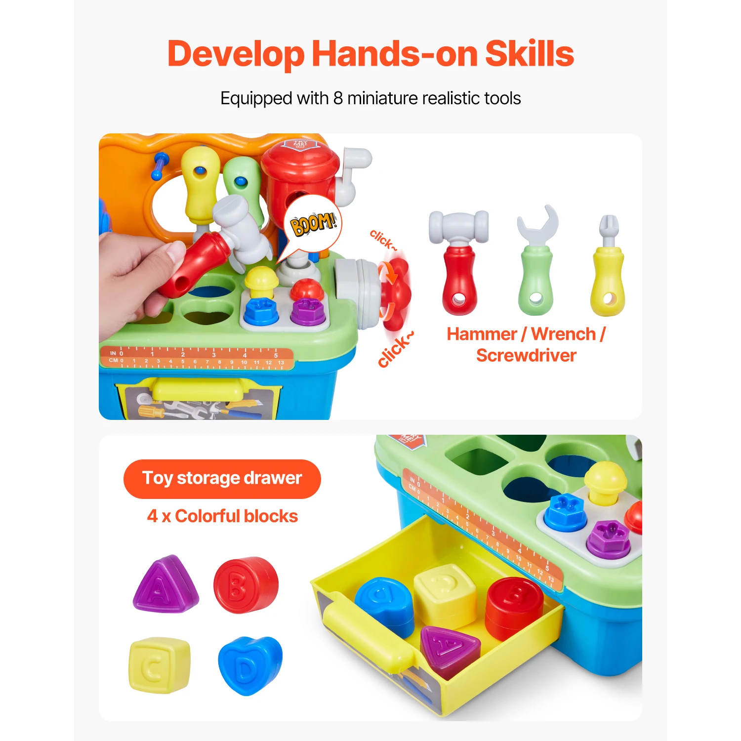 SucceBuy Musikalische Werkbank für Kinder, Spielzeug für Babys, Rollenspiel-Werkzeugset mit Licht und Geräuschen, Lernwerkbank für Kinderspielzeug, Geschenke
