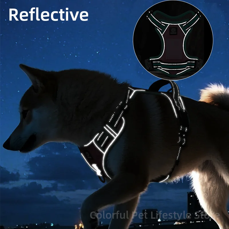 No Pull Dog Harness Reflective One-click Lock Dog Harness Vest Heavy Duty Easy Control Handle for Medium Large Dog Walking