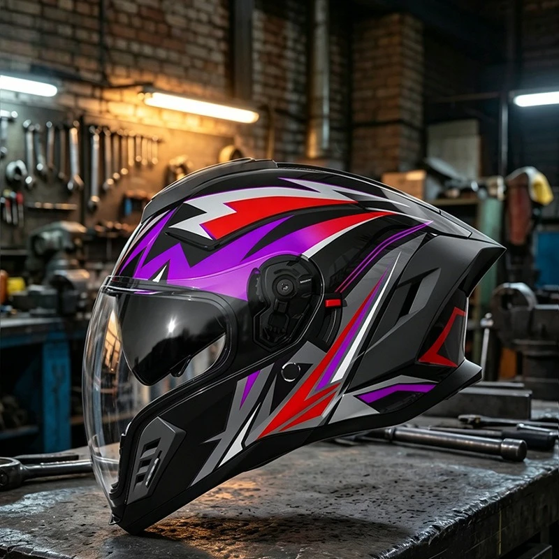 Motorcycle Helmet Four Seasons Large Tail Locomotive Double Mirror Cheat Ghost Face Full Helmet DOT Certification Casco Moto