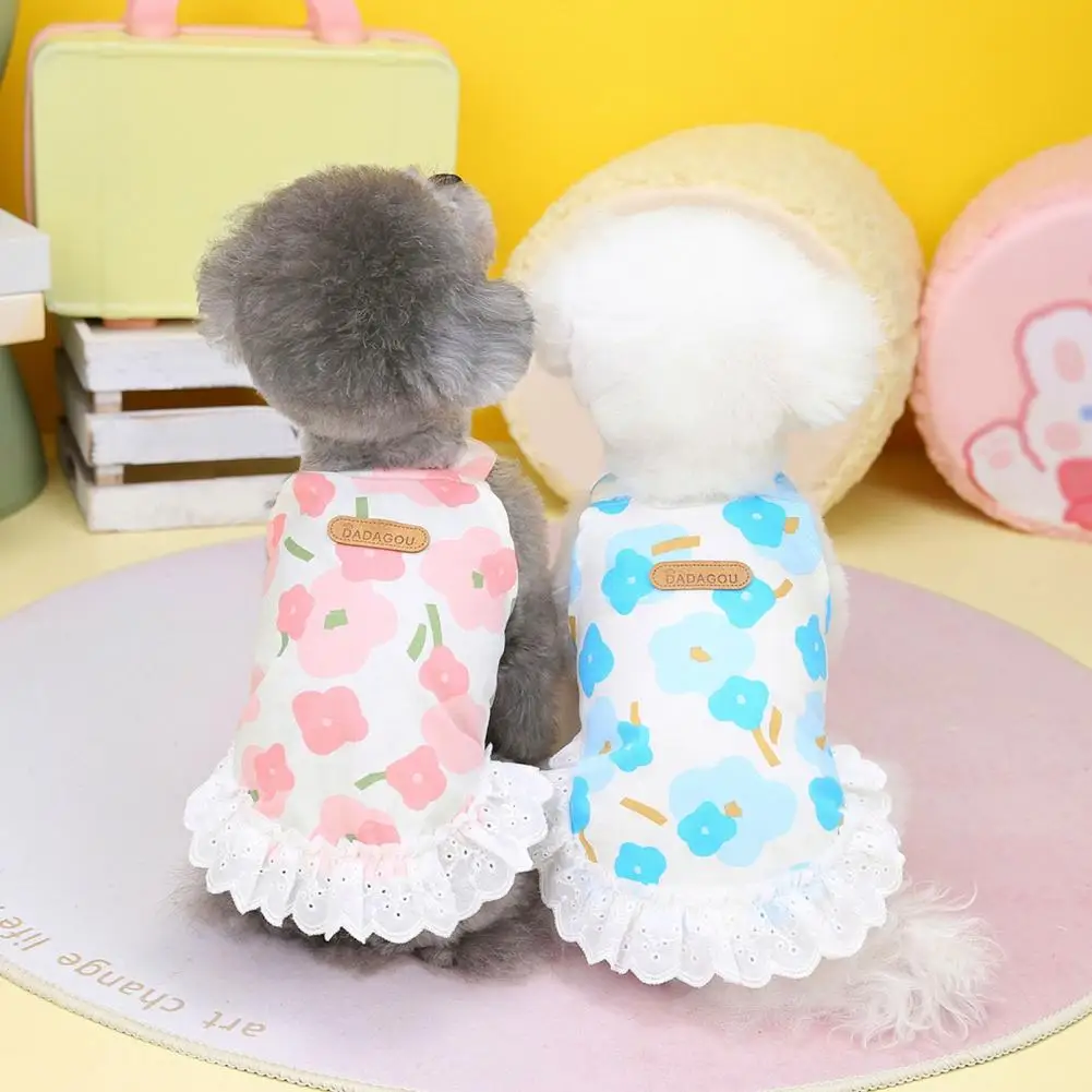 

Pet Dress Button Floral Pattern Lace Edge Decorative Spring And Summer Dog Vest Skirt Clothes Princess Dress Kitten Pet Supplies