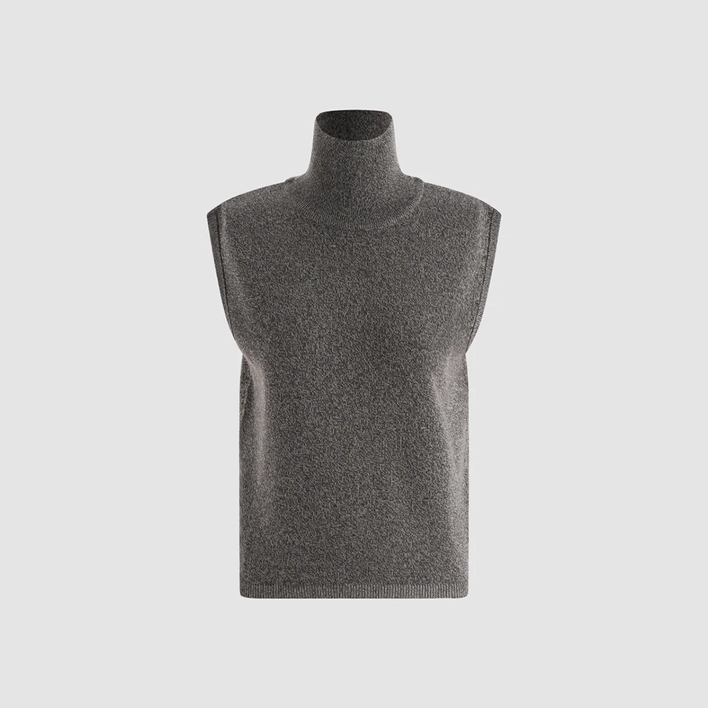 Women Basic 100% Wool Sleeveless Knit Tank Top Turtleneck Slim‑Fit Knitwear Vest Elegant Warm Layering Piece For Ladies
