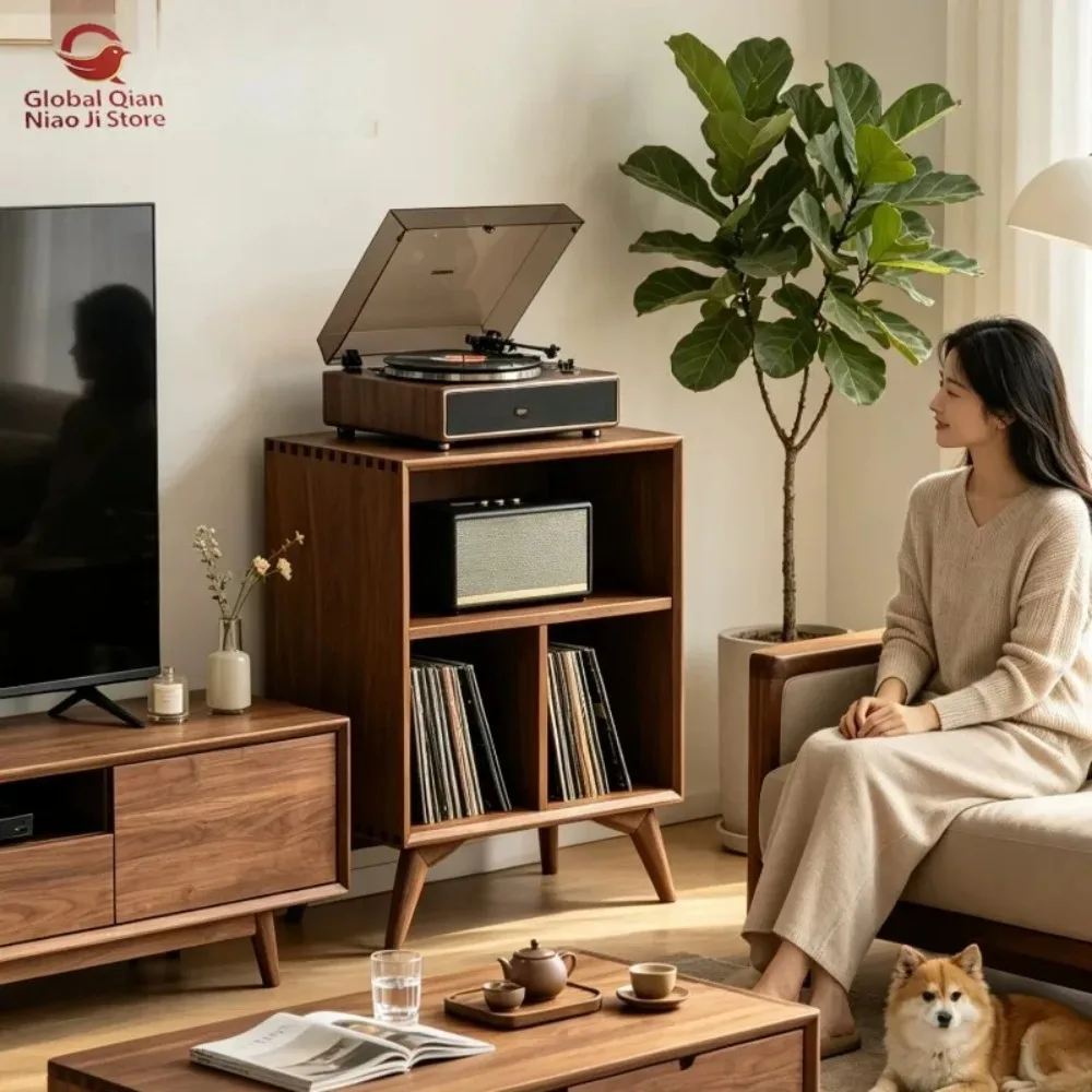 Solid Wood Record Player CabinetVintage Vinyl Record Storage Cabinet,Audio Amplifier Cabinet,Household Living Room Storage Shelf