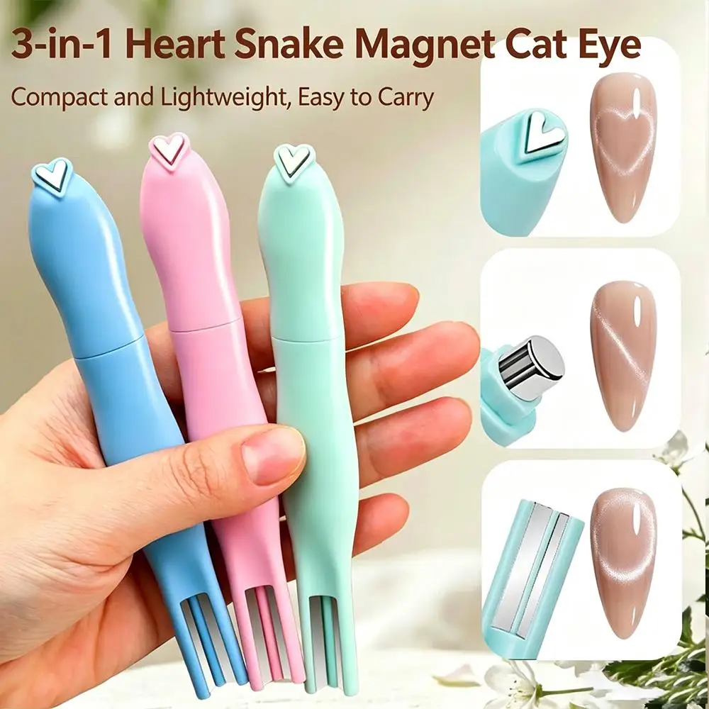 

1Pcs 3 In 1 Detachable Love Cat Eye Nail Magnetic Pen Snake French Heart Pattern Cats' Nail Art Magnets Magnetic Gel Polish Tool