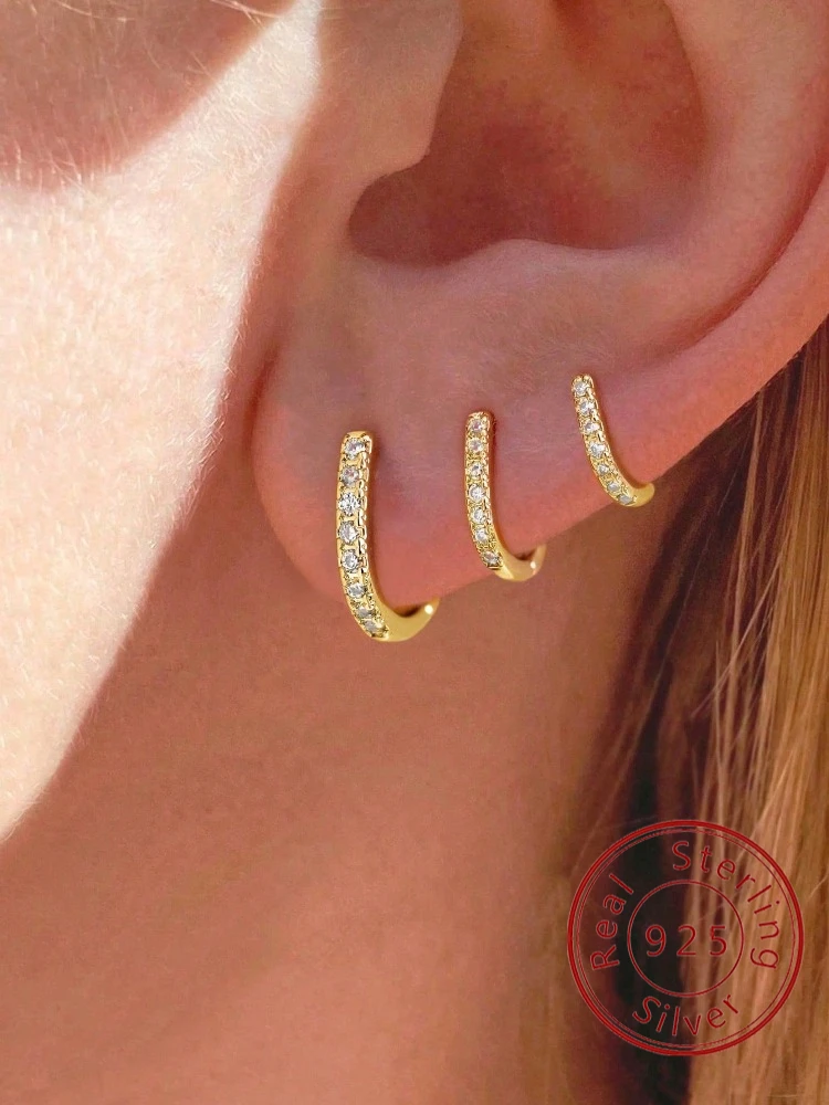 

Набор серег-колец из стерлингового серебра 925 пробы с круглым цирконом для подарка на годовщину, день рождения, свидания, повседневная одежда, высококачественные ювелирные изделия