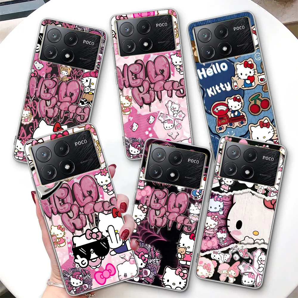 

Чехол с рисунком «Hello Kitty» для Xiaomi Poco F7 Ultra F4 X6 M3 X7 M5s M6 X4 NFC M4 F2 Pro, противоударный прозрачный чехол для телефона