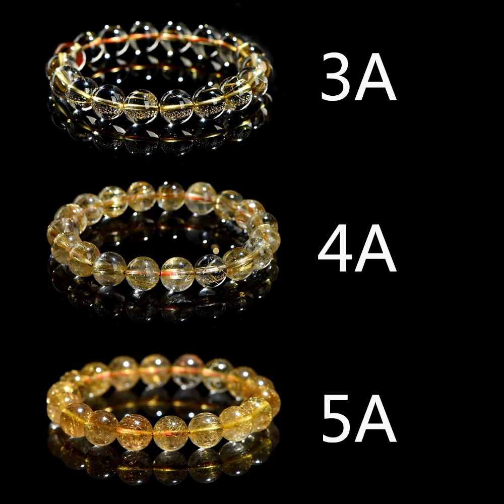 8-12mm Natural 5A Full Gold Hair Crystal Bead Hand Comes for You To Heal Spiritual Energy Elastic Rope Wealth Symbol Lucky Jewel