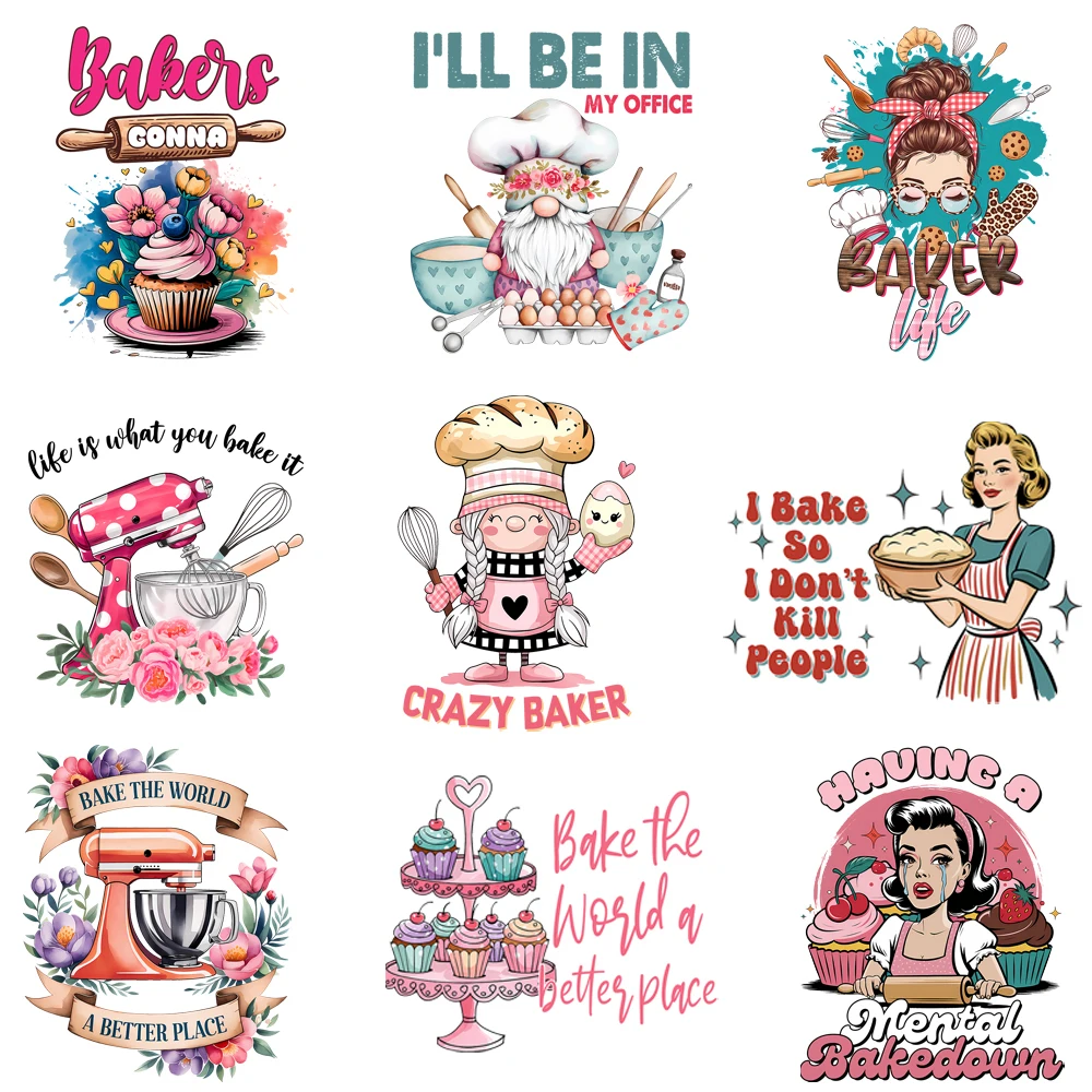 15cm Kids Cartoon Baker Cooking Tools Iron On DTF Heat Transfer Sticker Diy T-shirt Iron On Transfer Patches Clothes Print Decal