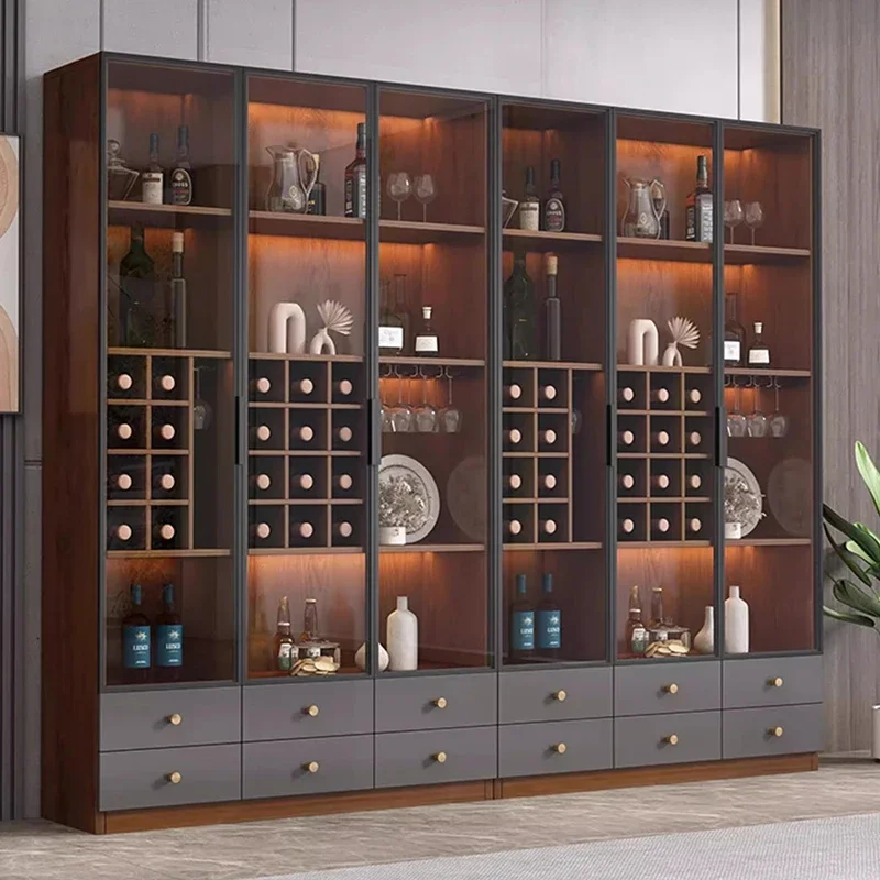 Mobile Kitchen Bar Cabinet Shelves Living Room Multifunctional Luxury Wine Cabinet Display Cave A Vin Chinese Style Furniture