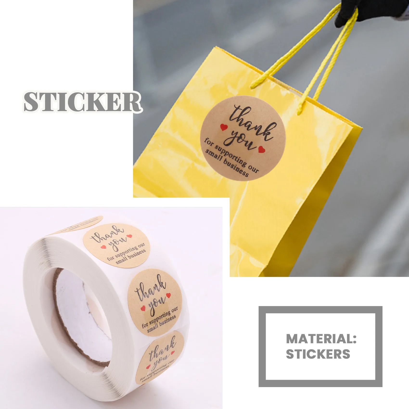 Thank You Stickers Small Business - 5 Rolls 2500 Pieces Thank You Stickers Labels for Bubble Mailers Packaging , 1 In