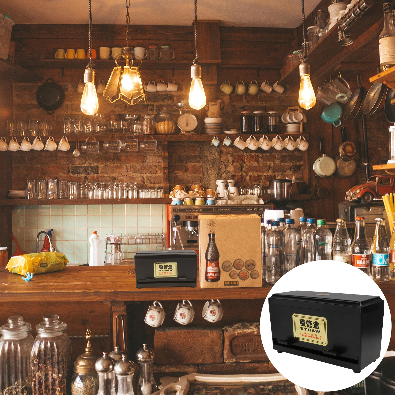 

1Pcs Pressing Type Straw Storage Box Adjustable Outlet Straw Dispenser for Fast Food Restaurant Snack Bar Coffee Shop