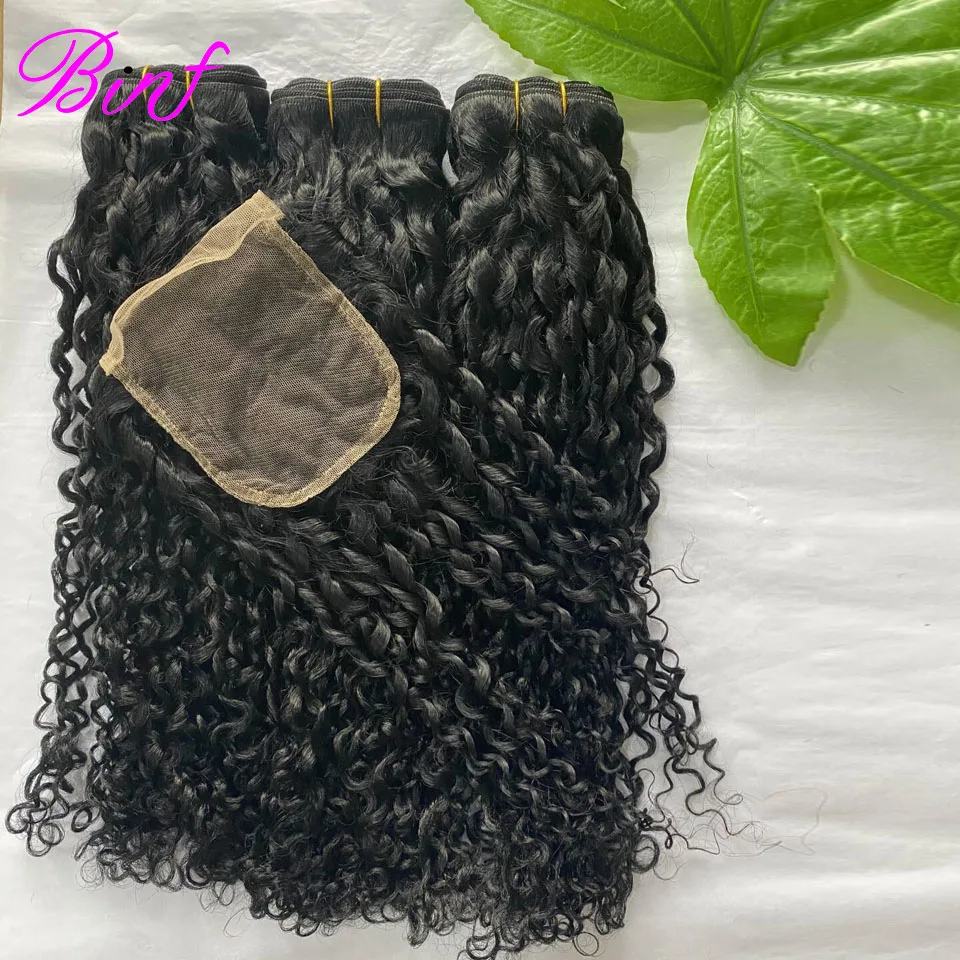 

Набор из 3/4 пучков вьющихся волос Pixie Curly и Jerry Curly из 100% натуральных человеческих волос с закрытием, вьетнамские, для наращивания и фронтальных прядей