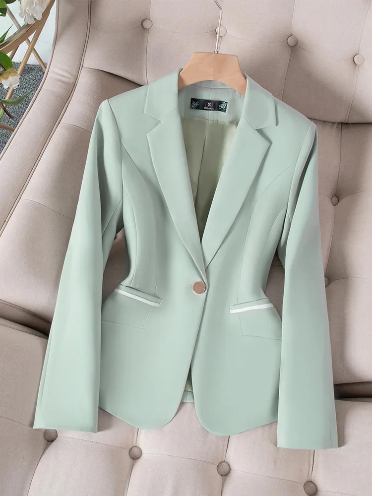 

Fashion Autumn Winter Women Formal Blazer Female Green Pink Black Apricot Long Sleeve Office Ladies Business Work Wear Jacket