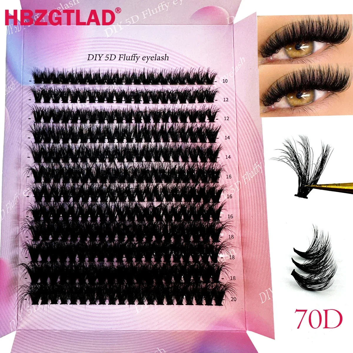 AMSDCN240PsDIY Fluffy Lash Clusters 70DThick Eyelash Clusters CC Curl Wispy Individual Lashes 10-20mm Cluster Eyelash Extensions