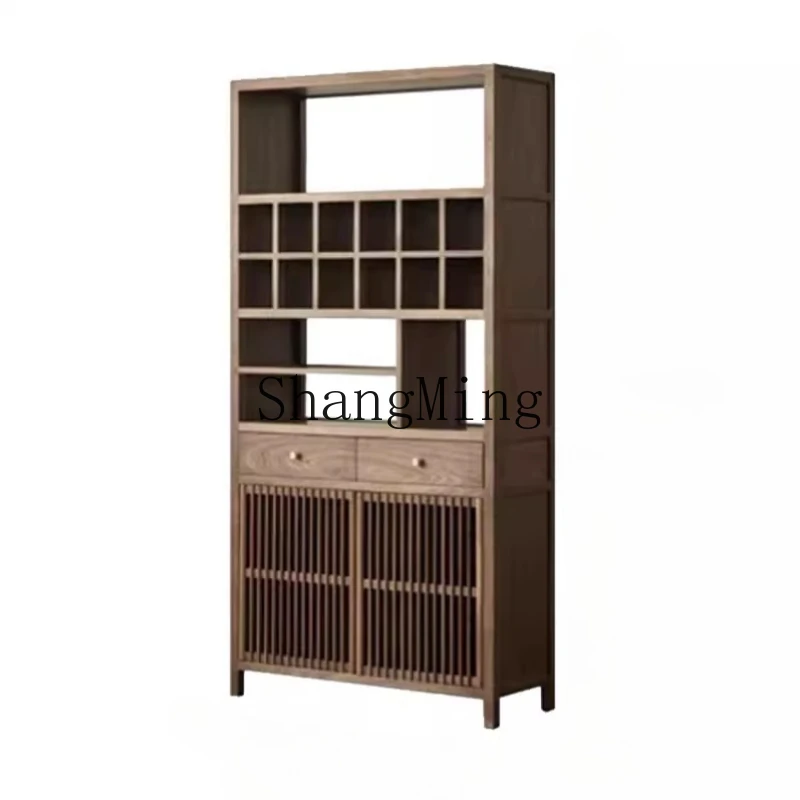 

FG New Chinese Simple Black Walnut Bogu Rack Tea Cabinet Shelf Solid Wood Bookshelf Tea Room Display Cabinet