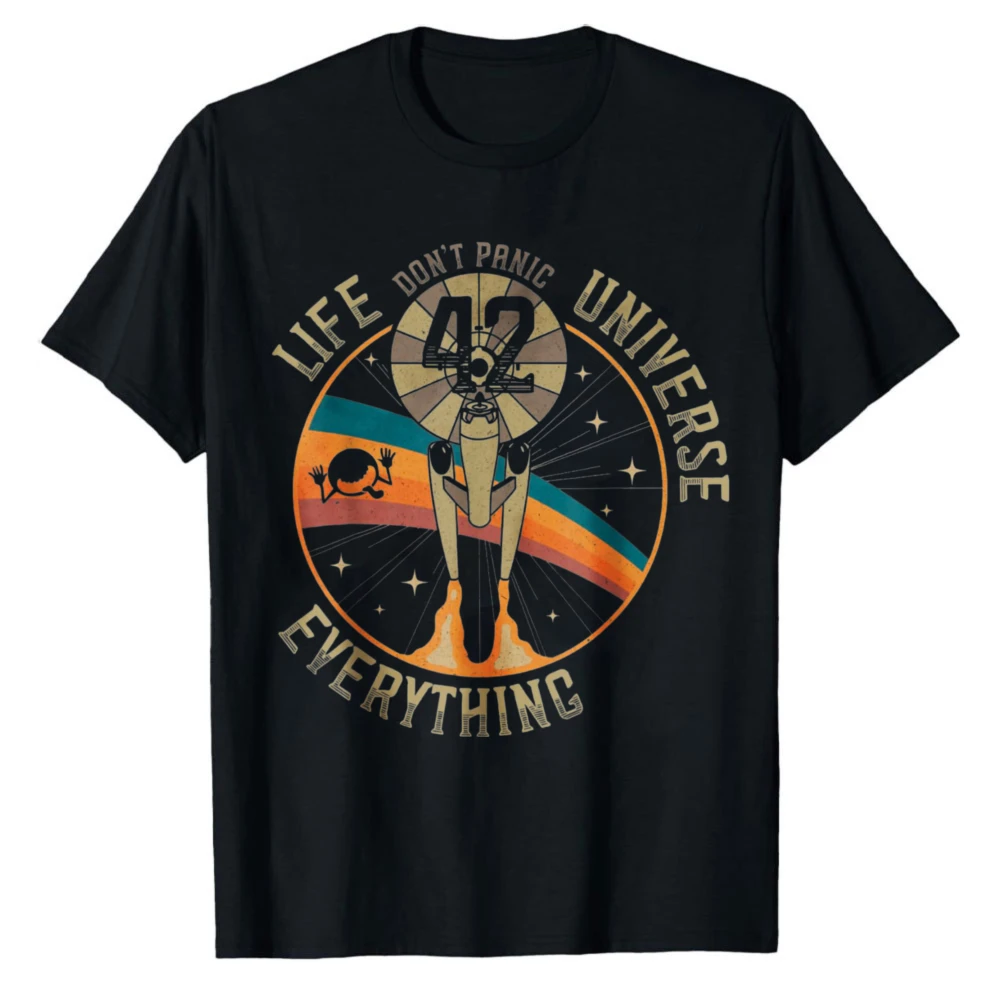 

Vintage Don't Panic 42 Answer To Life The Universe and Everything RetroHitchhikers Guide To The Galaxy Graphic Streetwear