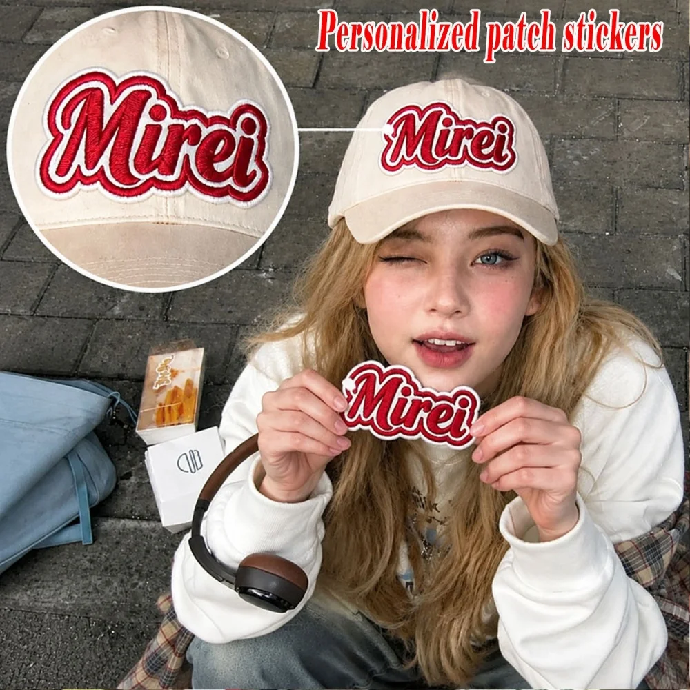 1Pc Custom Curved Script Name Iron On Patch 1.38x3Inch, Personalized Irregular Shape Embroidered Name Tag With Adhesive Back