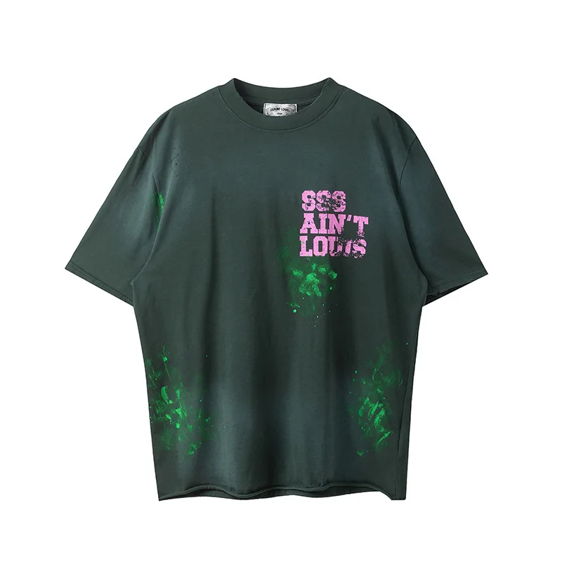 SSSAINT LOUIS Hand-painted logo letters on T-shirt Embroidered design Round neck short sleeve