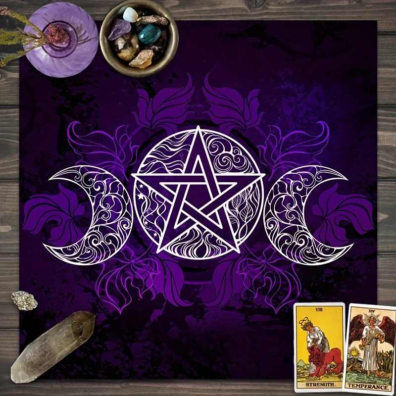 1pc Tarot Card Mat Cloth Purple Triple Moon Goddess Tablecloth Table Witchcraft Astrology Board Game Table Cover for Event & Par