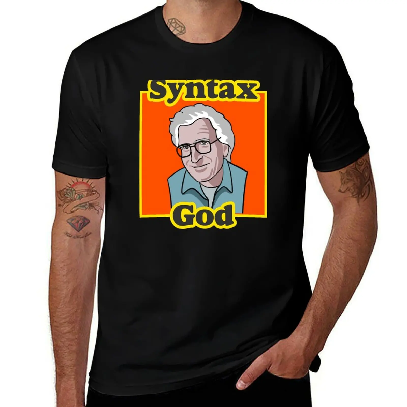 Noam Chomsky - T-shirt Syntax God en coton doux à manches courtes