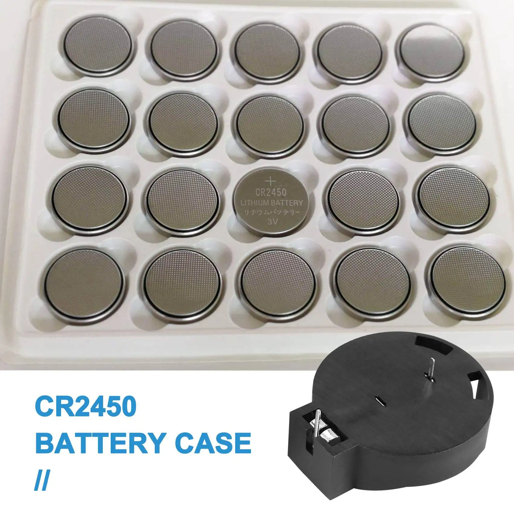 2 Pcs CR2450 Coin Cell Button Battery Socket Holder 2 Pins Black