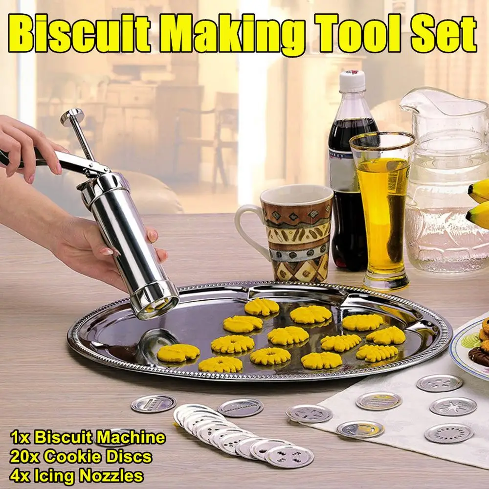 

Stainless Steel Non-Stick Cookie Press Set Include 22 Shapes & 4 Decorating Tips
