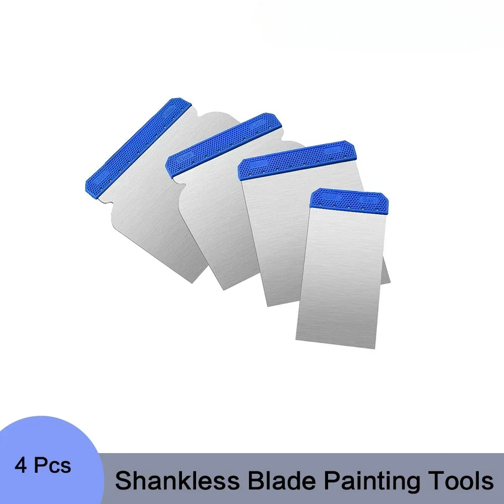 4 Pcs Shankless Blade Painting Tools Putty Knife Wall Plastering Cleaning Blade Shovel Tools for Mixing Putty Hand Construction